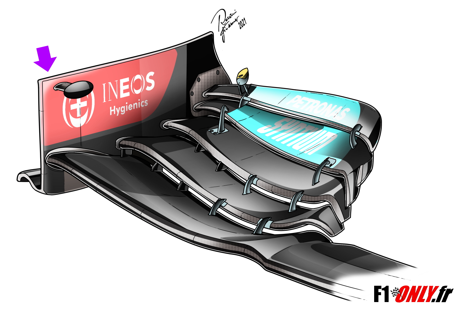 F1 - Technique : la Mercedes supérieure avec un aileron endommagé