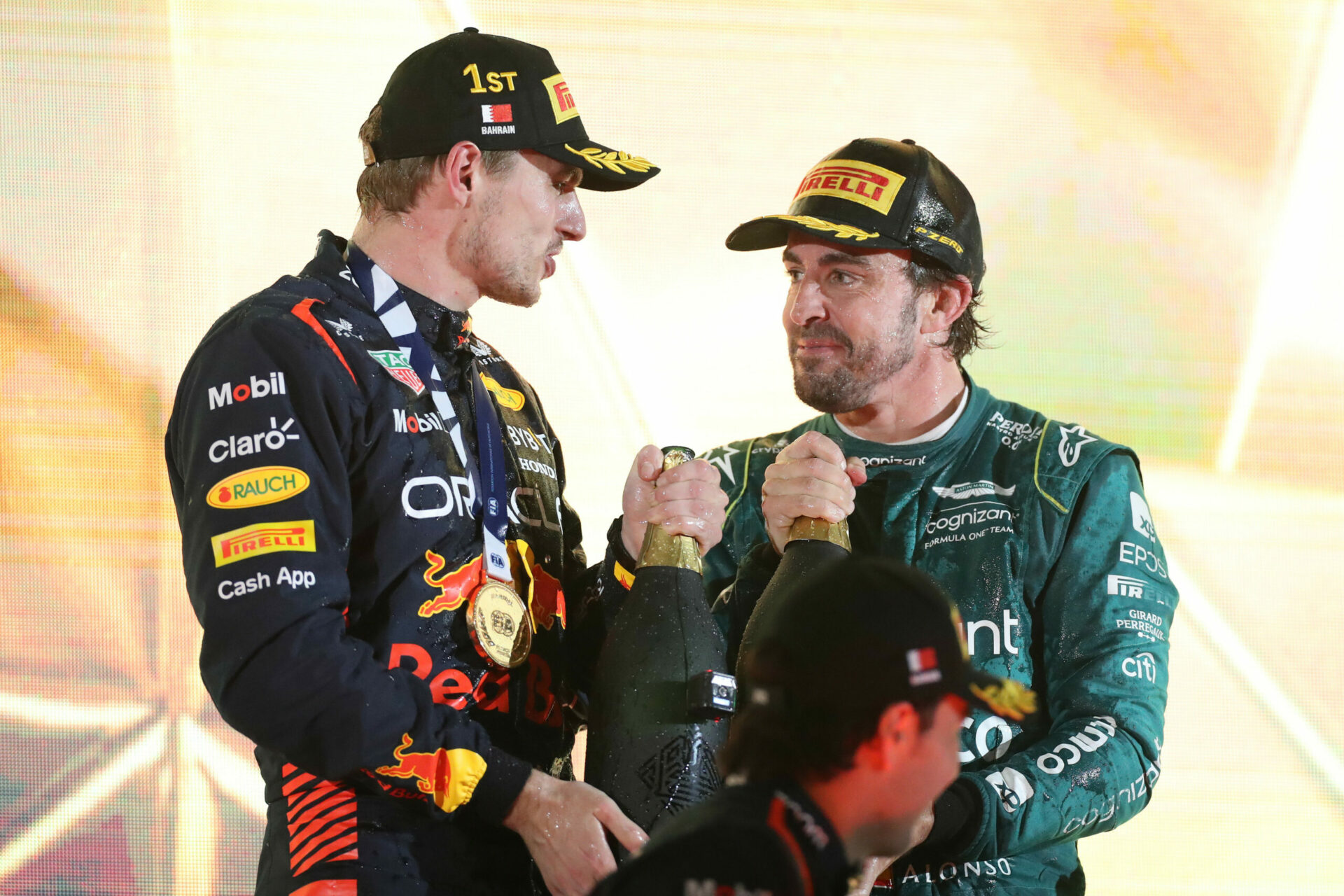 Podium Bahreïn Alonso et Verstappen