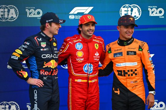 Le top 3 des Qualifications du Grand Prix du Mexique 2024. De gauche à droite : Max Verstappen (Red Bull), Carlos Sainz (Ferrari), et Lando Norris (McLaren) - ©️ Red Bull Content Pool