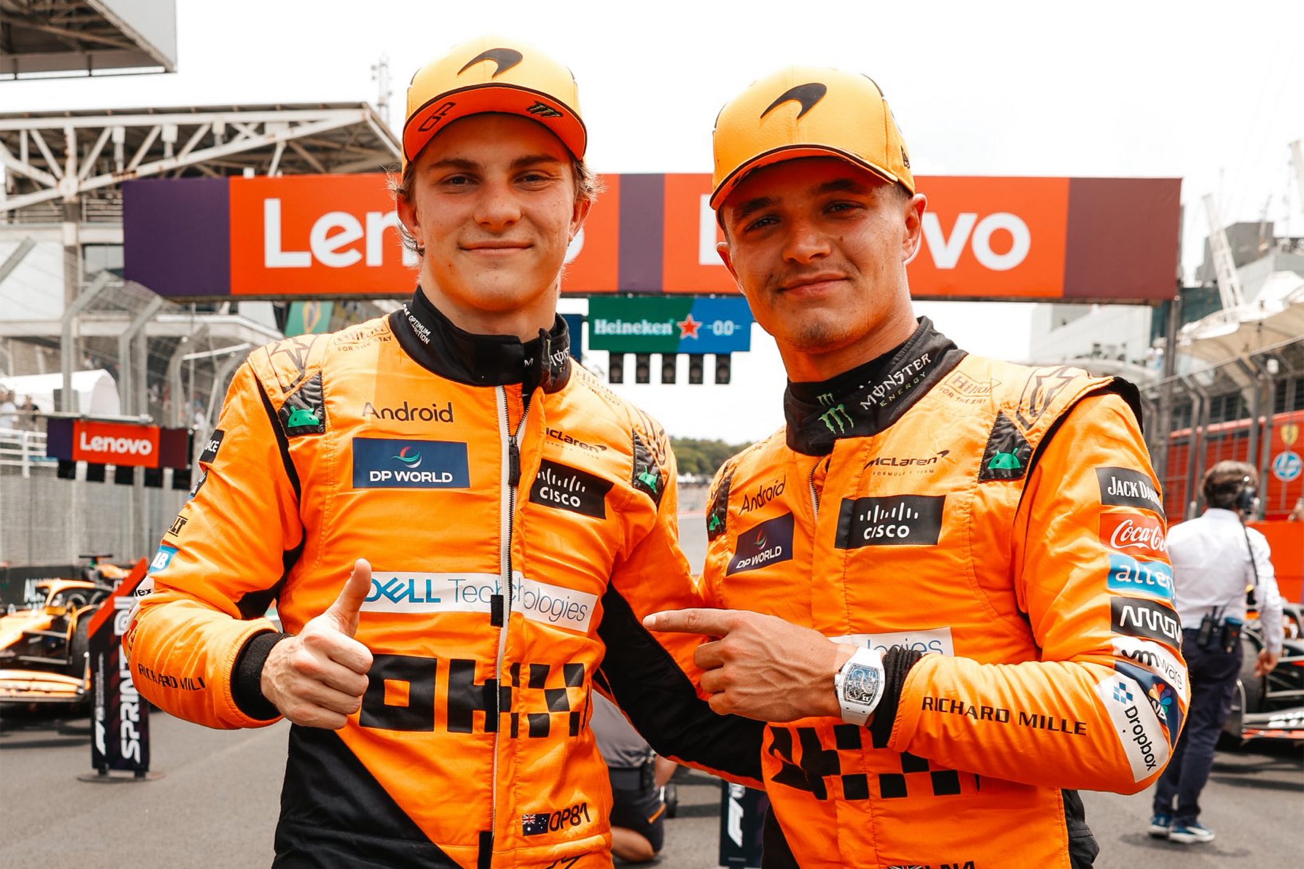 Oscar Piastri (McLaren) et Lando Norris (McLaren) après la course Sprint du Grand Prix du Brésil 2024 - ©️ McLaren