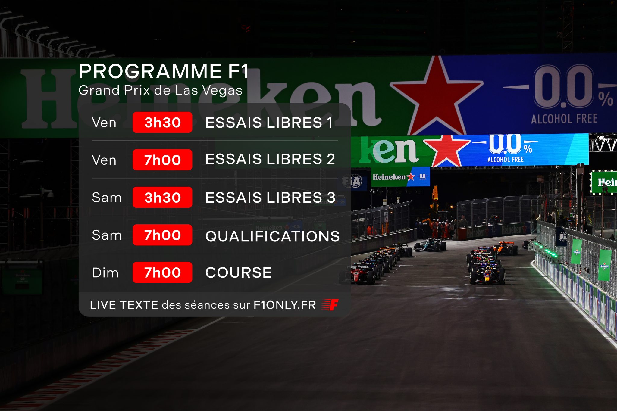 Programme et horaires (matinaux) du Grand Prix F1 de Las Vegas 2024