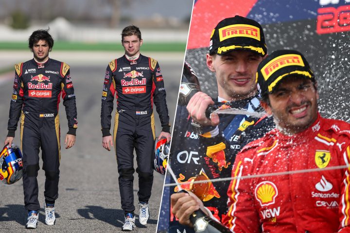 Carlos Sainz (Toro Rosso) et Max Verstappen (Toro Rosso) en 2015 / Carlos Sainz (Ferrari) et Max Verstappen (Red Bull) en 2024 - ©️ Red Bull Content Pool (photos) / F1only (montage)