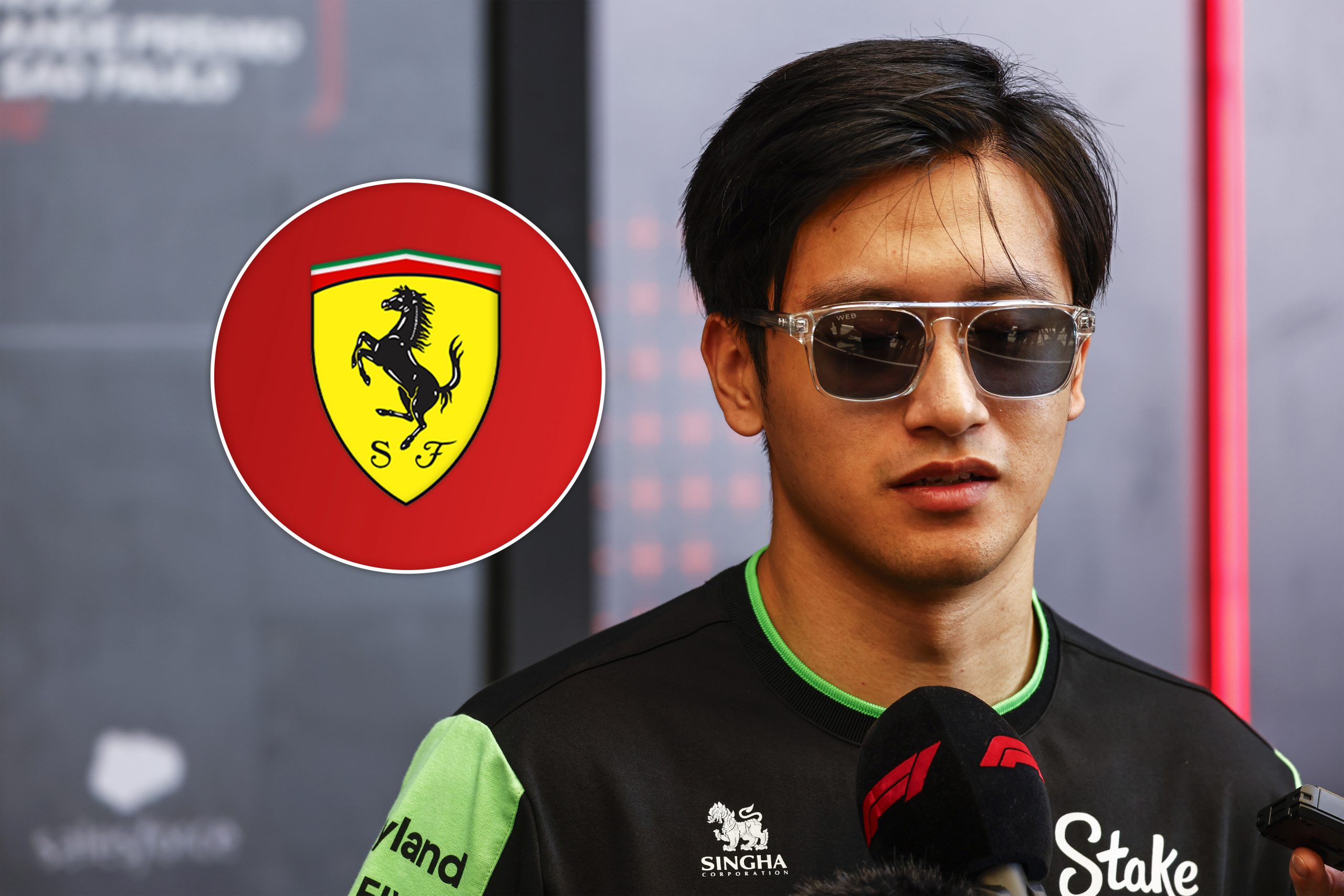 Guanyu Zhou (Sauber) avec le logo Ferrari - ©️ Sauber (photo) / F1only (montage)